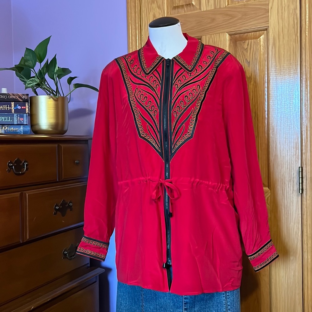 BOB MACKIE 🌟 Wearable Art Silk Windbreaker Jacket, vintage 80s 90s embroidered